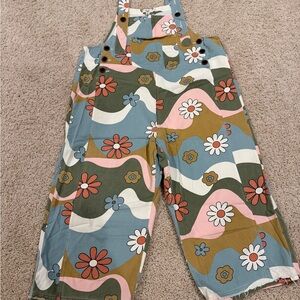 Multicolor Floral Print Overalls — Blue, Pink, Olive, White